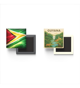 Buzdolap Magnetleri - Guyana Bayrağı ve Paper Cut Tema - 2'li Set Magneti