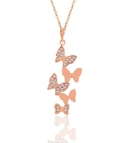 Söğütlü Silver Gümüş rose zirkon taşlı uçuşan kelebekler kolye