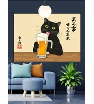 Bira İçen Kedi Dekoratif Kanvas - Mdf Ahşap Tablo