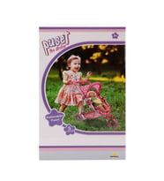0663 Puantiye Desenli, 3 Tekerlekli ve Tenteli Oyuncak Puset - NessiWorld