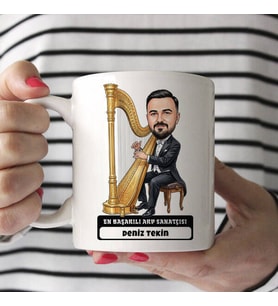 Arp Sanatçısı Müzisyen Erkek Karikatürlü Kupa Bardak