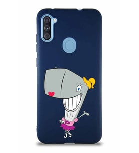 Samsung Galaxy A11 Soft Premier Kapak Pearl Yengeç Tasarımlı Silikon Kılıf - Lacivert (Şeffaf)