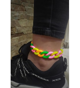  Gümüş kilitli neon renkli zincir model halhal