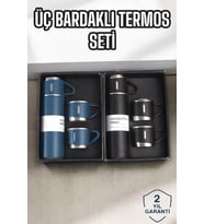 Şık Ve Dayanıklı 3 Bardaklı Termos Seti Uzun Süre Isı Koruma Özellikli