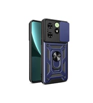 Teknomoda Tecno Spark 20 Kılıf Yüzüklü Standlı Sürgülü Kamera Korumalı Tank Sert Silikon Kapak (Lacivert)