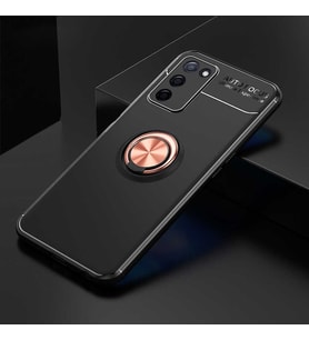 Oppo A55 5G Kılıf Zore Ravel Yüzüklü Silikon Kılıf (Siyah-Rose Gold)