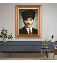Altın Varaklı Çerçeveli Paspartulu Atatürk Tablo DC0948 (Gold)