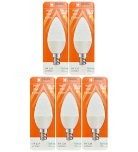 (5 Adet) Osaka 9W (70W) Sarı Işık (3000K) E14 Duylu (İnce Duy) Led Mum Ampul