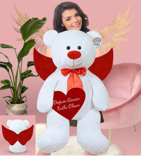 130 Cm Melek Kanatlı Peluş Ayıcık Doğum Günün Kutlu Olsun Mesajıyla