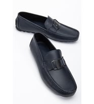 Hakiki Deri Erkek Günlük Loafer Ayakkabı Lacivert Metal Tokalı