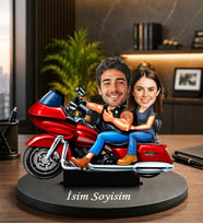 Sevgiliye Özel Karikatürlü Motosiklet Biblo Kişiye Özel Çift Resimli Romantik Sevgili Hediyesi Çift Biblosu Karikatür Biblo Motosiklet Biblo