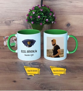 Özel Güvenlik Görevlisi Kupa Bardak Yeşil Fotoğraflı