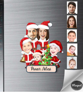 Kişiye Özel Yılbaşı Aile Ahşap Magnet -3