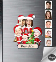 Kişiye Özel Yılbaşı Aile Ahşap Magnet -3