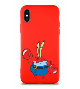 Apple iPhone X Soft Premier Kapak Bay Yengeç Tasarımlı Silikon Kılıf - Kırmızı (Şeffaf)