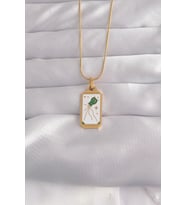 316L Çelik Gold Renk Beyaz Mineli Tarot Kolye 5886