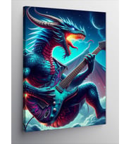 Kanvas Tablo Elektro Gitar Çalan Ejderha