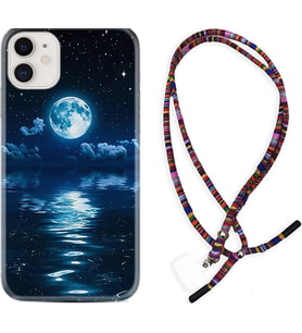 Apple iPhone 11 12 13 Mini Kılıf Boyun Asklı Rasta Silikon Night Moon 1133