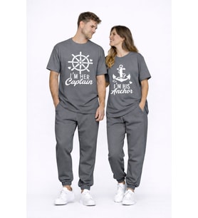 Sevgili Kombini Oversize Çift Tişört Unisex Captain Anchor Baskılı Matching Couple Partner 2'li Set (Çok Renkli)