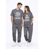 Sevgili Kombini Oversize Çift Tişört Unisex Captain Anchor Baskılı Matching Couple Partner 2'li Set (Çok Renkli)