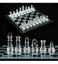 Wolawood Diamond Cam Satranç Takımı Şeffaf ve Buzlu Cam Taşlı Lüks Masaüstü Dekoratif Satranç Seti Hediyelik Özel Kutu