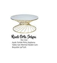 Brc 17549 Orta Sehpa RİVOLİ Model Beyaz mermer Cam Metal Gold renk Kaplam El Yapı