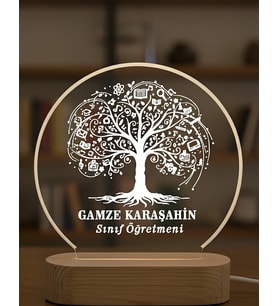 Sınıf Öğretmenine Özel Kişiye Özel LED Işıklı Ahşap Masa İsimliği (Şeffaf)