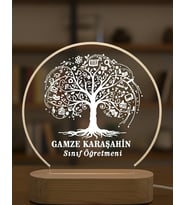 Sınıf Öğretmenine Özel Kişiye Özel LED Işıklı Ahşap Masa İsimliği (Şeffaf)