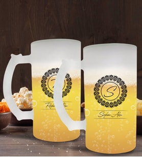 BK Gift Kişiye Özel İsimli 2’li Buzlu Cam Bira Bardağı 50cl-2 (Beyaz)