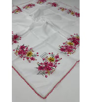 Eripek Oyalı Organik Pamuklu Yazma 0606131 (Beyaz-Pembe)