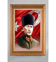 EV İŞYERİ OFİS İÇİN ALTIN ÇERÇEVELİ PASPARTULU ATATÜRK TABLO S414