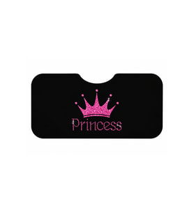 OEM "Princess" Yazılı Pembe Taçlı Siyah Katlanabilir Ön Cam Güneşliği