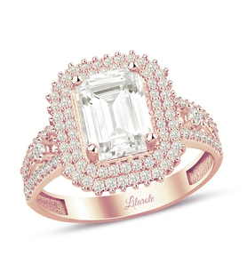 3.5 Karat Görünümlü Baget Kesim Rose Altın Yüzük (Beyaz)