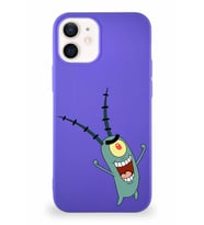 Apple iPhone 12 Soft Premier Kapak Plankton Tasarımlı Silikon Kılıf - Mor (Şeffaf)