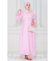Pötükare Fırfır Detaylı Eda Elbise-Pembe