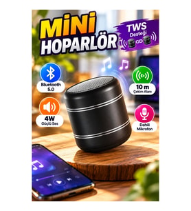 Mini Silindir Bluetooth Hoparlör 4W – Bluetooth 5.0, 10 m Çekim, TWS ve Mikrofon