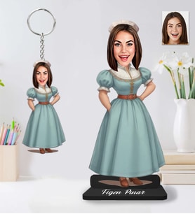 Kişiye Özel Kadın  Ahşap Biblo ve Anahtarlık 2 li set-50