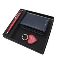 Kişiye Özel Set - Lacivert Deri Kartlık + Kırmızı Kalpli Anahtarlık + Kırmızı Krom Kalem Seti  Kalem + Hakiki Deri Cüzdan ve Anahtarlık  İsme Özel Hediyelik Set (Karışık)