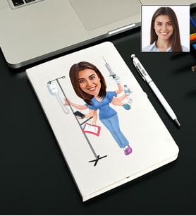 Kişiye Özel Hemşire Tasarımlı Karikatürlü Beyaz Defter Kalem Seti 92