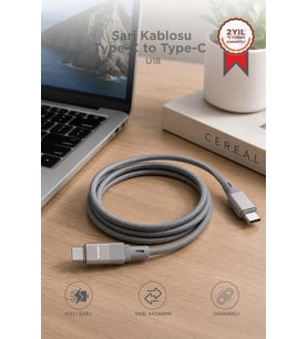 Torima Şarj Kablosu Type-C to Type-C Data Kablo U18 Gri