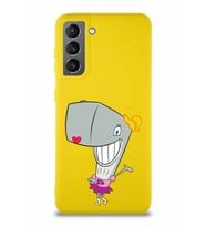 Samsung Galaxy S21 Soft Premier Kapak Pearl Yengeç Tasarımlı Silikon Kılıf - Sarı (Şeffaf)