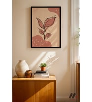 Pembe Yaprak Soyut, Siyah Çerçeveli Duvar Tablosu - Modern Ev Dekorasyonu