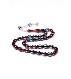 Bordo Mavi Sürmeli Toz Kehribar Tesbih 12x8 mm