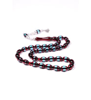Bordo Mavi Sürmeli Toz Kehribar Tesbih 12x8 mm