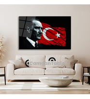 Atatürk ve Bayrak Cam Tablo