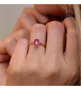 14 Ayar Altın Pembe Taşlı Yüzük