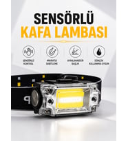 Sensör Kontrollü Şarjlı Beyaz LED Kafa Lambası ve El Feneri