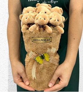Kişiye Özel Premium Ayıcık Buketi - Büyük Boy 7'li Peluş Ayıcık Buketi - İsimli Yazılı Buket