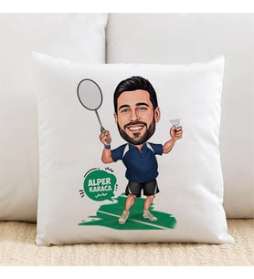 Kişiye Özel Karikatürlü Tenis Oyuncusu Erkek Yastık