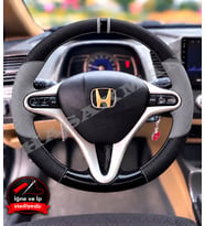 Honda Civic FD6 Dikme Direksiyon Kılıfı Delikli Deri Parlak Siyah Gri Detay Çift Yüzük ve Dikiş 2006-2012